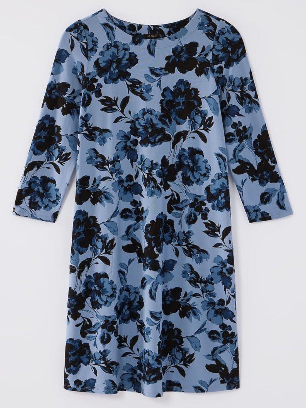 NWT J. Jill Size XS Blue Stretch Jersey Floral Knee-Length Dress Pockets NEW